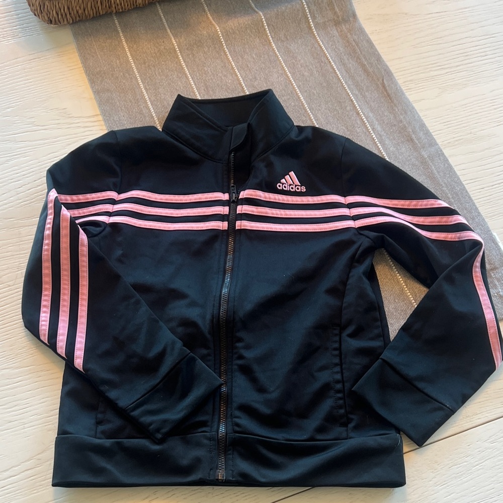Adidas Kids Jacket with Black and Pink Stripes